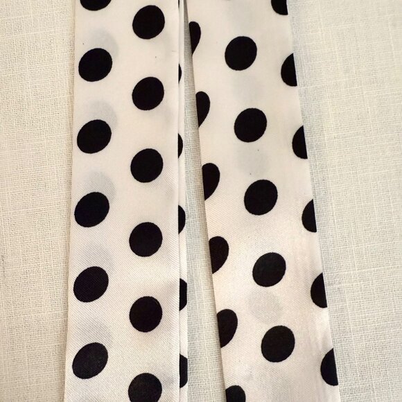 Polka Dot Slim Silk Scarf 34in White Black Retro Coquette Pinup Style No23 - Picture 3 of 8